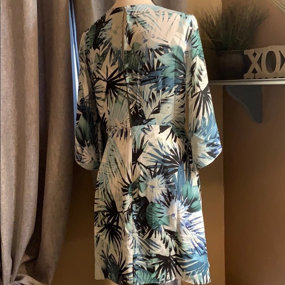 ❌DONATED❌Sage Green Ocean Blue Leaf Print Lined V-neck Dress - Picture 5 of 9